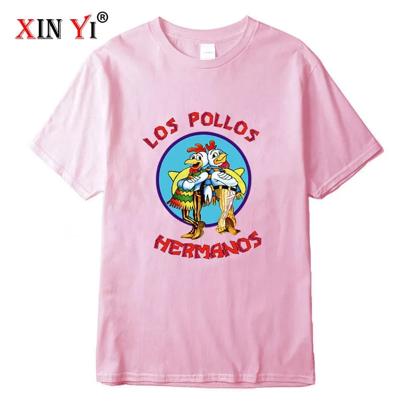 XIN YI Men&#39;s high quality t-shirt100%cotton Breaking Bad LOS POLLOS Chicken Brothers printed casual funny tshirt male tee shirts