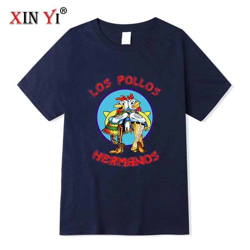 XIN YI Men&#39;s high quality t-shirt100%cotton Breaking Bad LOS POLLOS Chicken Brothers printed casual funny tshirt male tee shirts