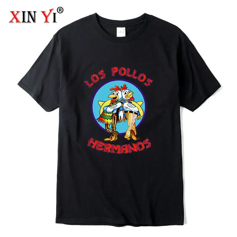 XIN YI Men&#39;s high quality t-shirt100%cotton Breaking Bad LOS POLLOS Chicken Brothers printed casual funny tshirt male tee shirts