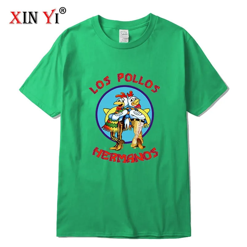 XIN YI Men&#39;s high quality t-shirt100%cotton Breaking Bad LOS POLLOS Chicken Brothers printed casual funny tshirt male tee shirts