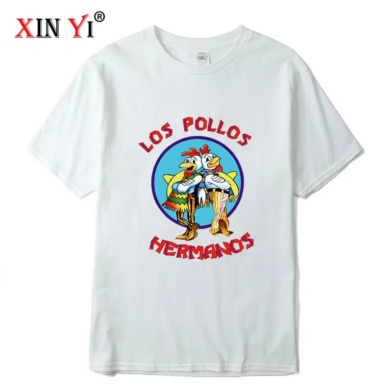 XIN YI Men&#39;s high quality t-shirt100%cotton Breaking Bad LOS POLLOS Chicken Brothers printed casual funny tshirt male tee shirts