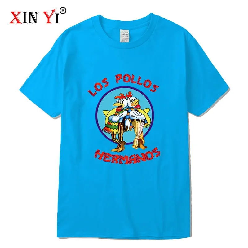 XIN YI Men&#39;s high quality t-shirt100%cotton Breaking Bad LOS POLLOS Chicken Brothers printed casual funny tshirt male tee shirts