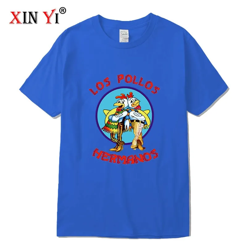 XIN YI Men&#39;s high quality t-shirt100%cotton Breaking Bad LOS POLLOS Chicken Brothers printed casual funny tshirt male tee shirts