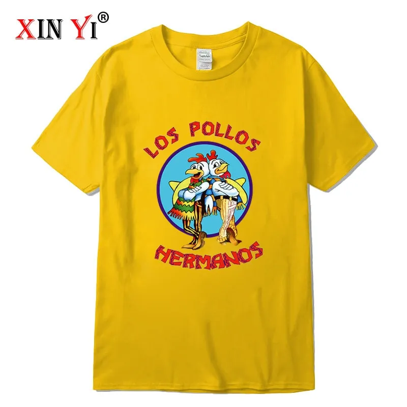 XIN YI Men&#39;s high quality t-shirt100%cotton Breaking Bad LOS POLLOS Chicken Brothers printed casual funny tshirt male tee shirts